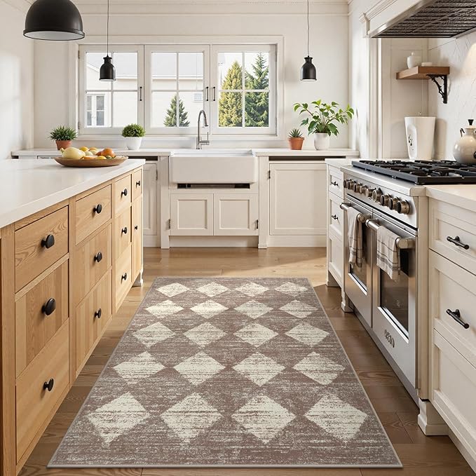 Lahome Zelie Moroccan Treills Area Rug, 3x5 Rugs for Living Room Washable Entry Mat, Checkered Modern Soft Beige Indoor Accent Carprt for Coffee Table Bedroom Family Dinning Room Playroom