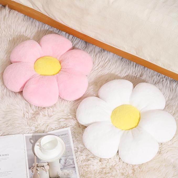 17.7 Inch Yellow Flower Pillow – Daisy Shaped Cute Decorative Flower Throw Pillow, Soft Floral Seating Cushion Floor Pillows for Sofa, Bed, Chair & Room Decorations for Home