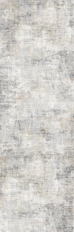 3x10 ft Long Hallway Runner Rug – Non-Slip Washable Kitchen Floor Rug with Rubber Backing, Modern Low Pile Thin Wide Carpet Runners for Bedroom, Entryway Indoor（Gray Beige,3x10）