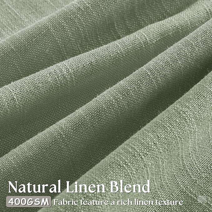 Sage Green Pinch Pleated Linen Curtains 80 Inches Long for Living Room Bedroom Light Filtering Boho Window Drape 80 inch 2 Panels with Hooks Rings Sliding Glass Door Semi Sheer Curtain Light Green