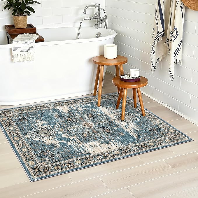 RUUGME 2x3 Area Rugs Indoor - Large Boho Rugs for Living Room Stain Resistant Carpet Vintage Tribal Rugs for Bedroom Kitchen Bathroom with Non Slip Backing Home Decor Floor Decoration Mat 2x3 Blue