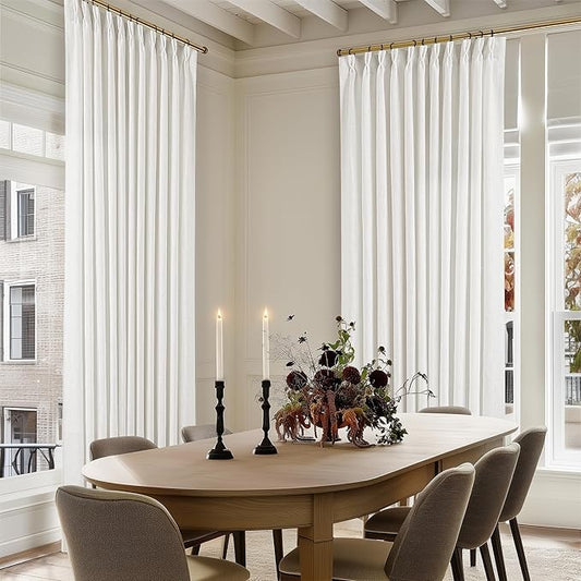 Pinch Pleated Linen 108 Inch Curtains 70 Inch Width for Living Room Divider Light Filtering Ivory Beige White Extra Wide Patio Curtains for Sliding Door Balcony Floor to Ceiling Picture Window 70x108