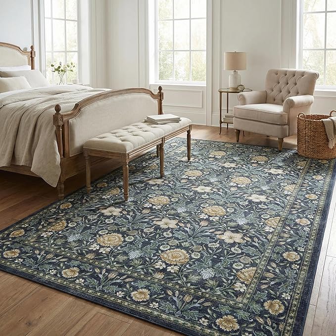GarveeHome Area Rugs 8x10 for Living Room, Floral Large Washable Rug Soft Non Slip Carpet Indoor Thin Accent Rug for Bedroom Dining Room Playroom Nursery Home Decor