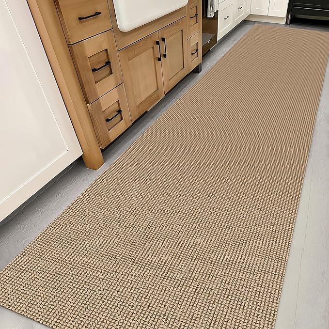 IOHOUZE Washable Exrea Long Hallway Runner Rug 3x14 Non Slip Rubber Backed Kitchen Runner Entryway Runner Indoor, Woven Rugs Floor Carpet for Kitchen Hall Entryway Stair, Orange/Tan/Brown