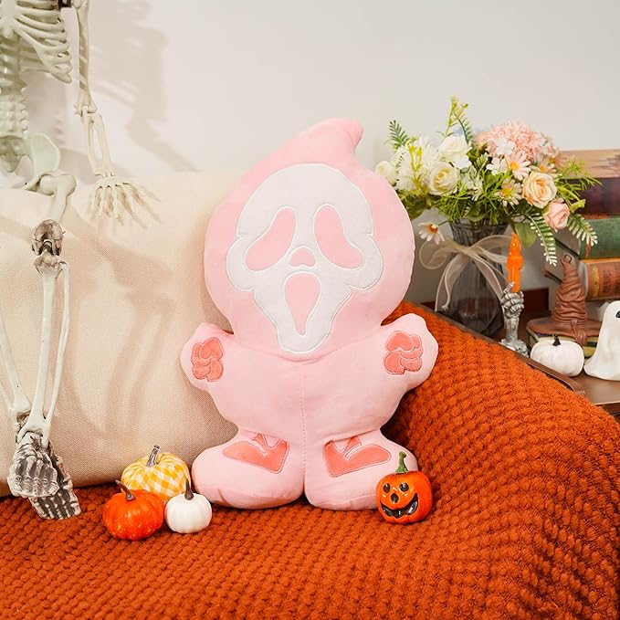 GAGEC Halloween Ghost Pillow Pink Halloween Funny Spooky Ghost Throw Pillows 15.8 Inch Home Sofa Decorations Horror Decor for Friends Family