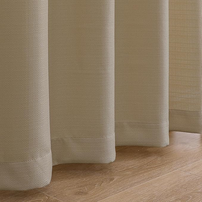 Chyhomenyc Camel Curtains 90 Inch Length 2 Panels Set, Faux Linen Textured Semi Sheer Light Filtering Soft Airy Privacy Farmhouse Curtain Drapes for Living Room Bedroom, 40 Wx90 L Inches