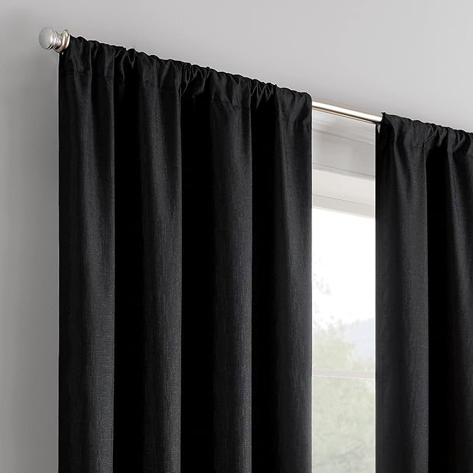 ECLIPSE Kendall Modern Blackout Thermal Rod Pocket Window Curtain for Bedroom or Living Room (1 Panel), 42" x 54", Blac