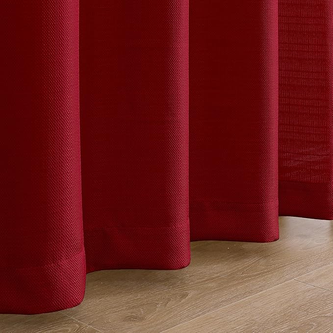 Chyhomenyc Christmas Red Curtains 45 Inch Length 2 Panels, Faux Linen Textured Light Filtering Soft Airy Rod Pocket Window Treatment Drapes for Living Room Bedroom, 30Wx45L Inch, 2 PCS