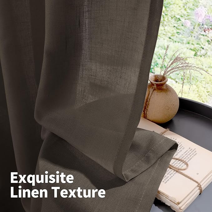 YoungsTex Brown Linen Semi Sheer Curtains 72 Inch Length for Living Room, Chocolate Light Filtering Drapes Privacy with Grommet for Dining Room Bedroom, 2 Panels, 52 X 72 Inch