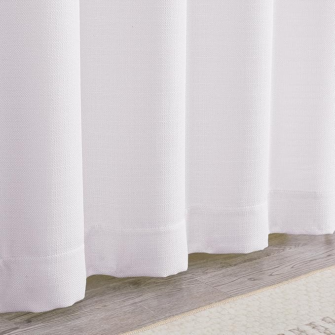 Chyhomenyc White Curtains 96 Inch Length 2 Panels, Faux Linen Textured Semi Sheer Airy Light Filtering Soft Privacy Farmhouse Curtain Drapes for Living Room Bedroom, 40Wx96L Inch, Set of 2