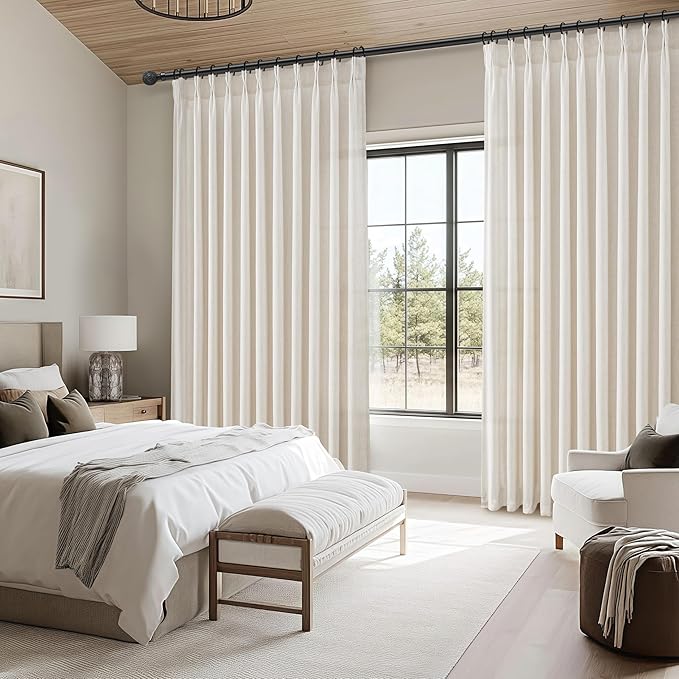 100 Inch Extra Wide Linen Sheer Curtains 84 Inch Long 2 Panels Set for Living Room, Pinch Pleated Light Filtering Farmhouse Nursery Room Curtain 100 x 84 Large Window Track System Semi Through Drapes