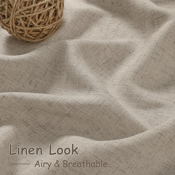 Nanspring 108 Inch Long Curtains for Living Room Cobblestone Linen Blend Light Filtering Semi Sheer Curtain Back Tab Modern Farmhouse Decor Floor to Ceiling High Window for Bedroom 52x108, 2 Panels