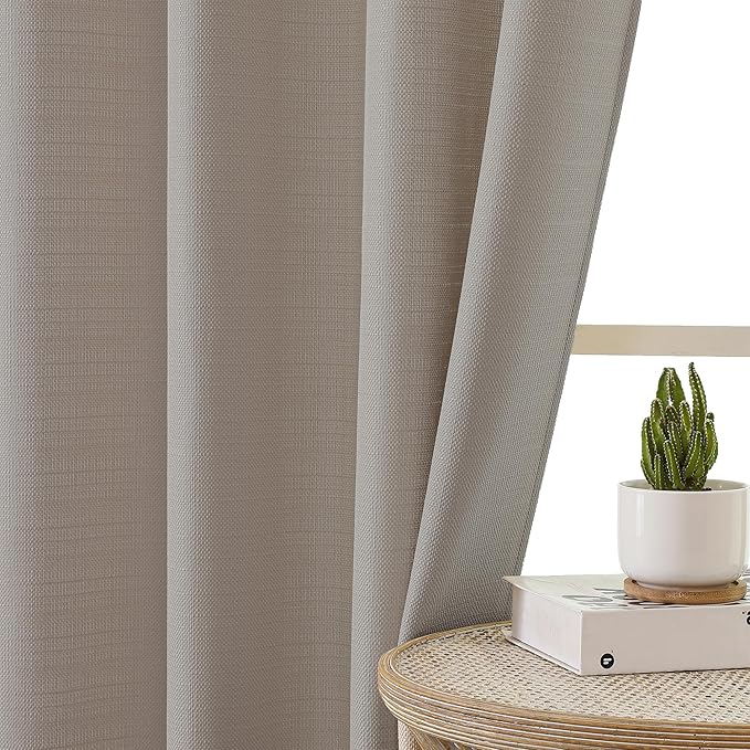 Chyhomenyc Curtains 30 Inch Length, Faux Linen Textured Small Cafe Curtains, Light Filtering Short Curtains for Bathroom Curtains Window, 30x30 Inch, 2PCS, Stone Beige