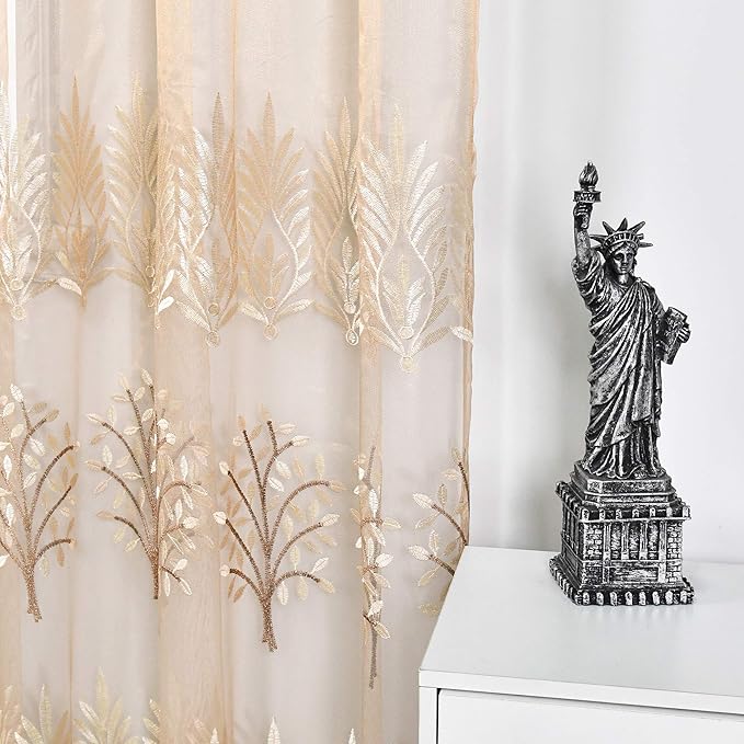 DONREN Tree Branch Embroidery Taupe Sheer Curtains for Bedroom - Luxury Embroidery Sheer Curtain Panels for Living Room (W 52 x L 84 Inch,2 Panels)