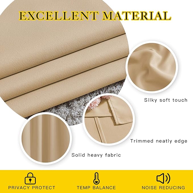 NICETOWN Biscotti Beige Curtains 96 inches Long, Grommet Thermal Insulated Blackout Curtains Privacy Window Treatments for Boys Room/Living Room, W46 x L96, 2 Panels