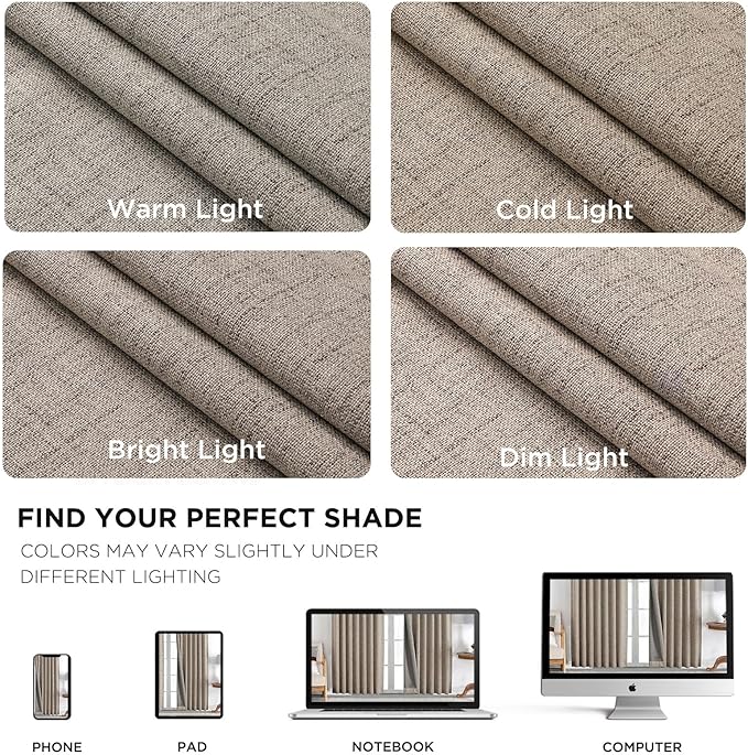 Joydeco 100% Blackout Curtains for Bedroom - Natural Linen Curtains, Thermal Insulated Linen Light Blocking Drapes, Rod Pocket & Back Tabs (Linen, 52" W x 90" L (Pack of 2))