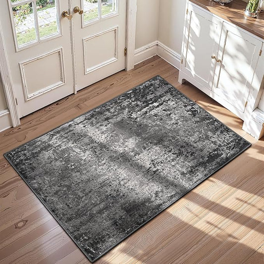 2x5 Black Rug Runners for Hallways Kitchen Runner Rug Non Slip Washable Black Long Runner Rugs with Rubber Backing Soft Abstract Carpet Runner for Bedroom, Kitchen, Bathroom, Entryway