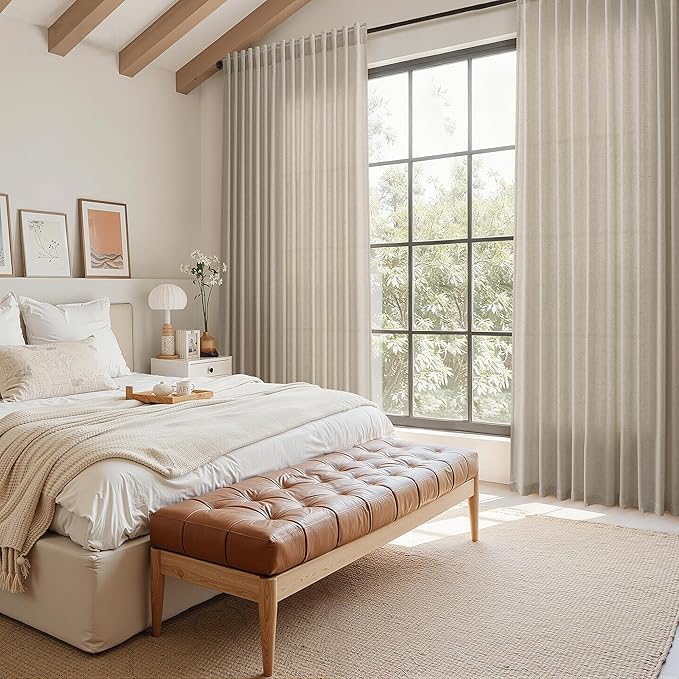 Nanspring Cobblestone Curtains 90 Inches Long for Living Room Linen Blend Light Filtering Semi Sheer Curtain Back Tab Rod Pocket Modern Farmhouse Decor Elegant Drapes for Bedroom 52x90, 2 Panels