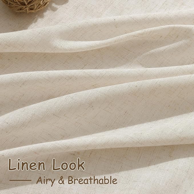 Nanspring 108 Inch Long Curtains for Living Room Cream Beige Linen Modern Farmhouse Decor Light Filtering Semi Sheer Curtain Back Tab Luxury Floor to Ceiling High Window for Bedroom 52x108, 2 Panels