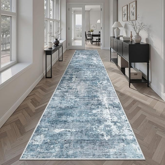 Soalmost Runner Rug 2x12 Washable Non-Slip Hallway Runner Rugs for Kitchen Bathroom Laundry Room Blue/Grey Vintage Floor Carpet Runners for Hallways Entryway