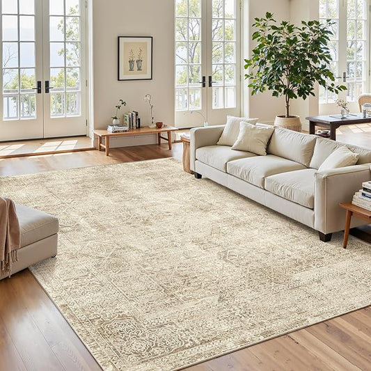 Soalmost 6x9 Area Rug for Living Room Floral Washable Non-Slip Modern Rugs for Bedroom Dinning Room Ultra-Thin Indoor Brown