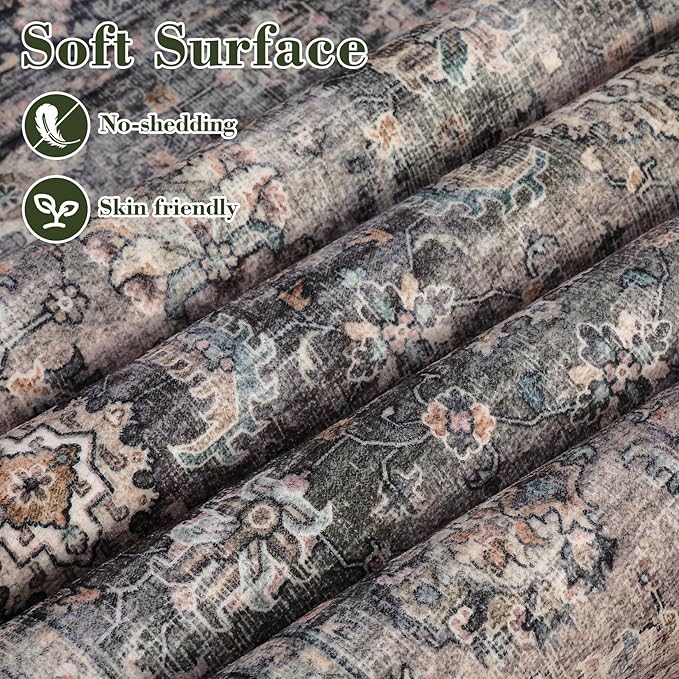 GarveeHome Washable Runner Rugs 2.5x10 for Hallway Kitchen Non-Slip Soft Ultra-Thin Hall Runners Non-Shedding Traditional Floor Carpet Vintage Throw Mat for Bathroom Laundry Green Camel