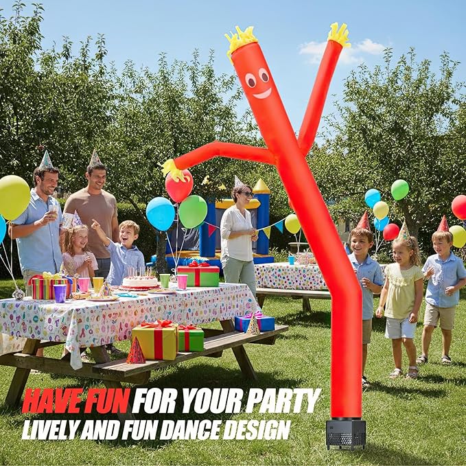 6ft Red Air Tube Dancer Inflatable Waving Tube Man with Lights & Built-in Blower - Wacky Waving Dancing Guy Set for Business Promotion