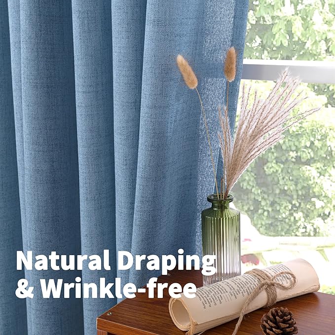 YoungsTex Denim Blue Linen Curtains 72 Inch Length for Living Room, Light Filtering Drapes Bronze Grommet Textured Privacy Ocean Decorative for Bedroom Window, 52 x 72 Inch, 2 Panels