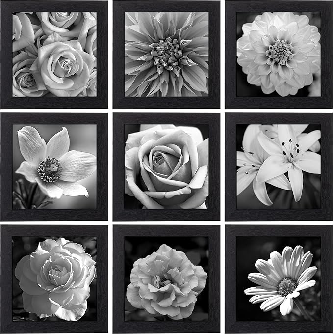 eletecpro 6x6 Picture Frames Set of 9, Classic Gallery Wall Frame Displays 6x6 Photos on the Table, Square Collage Wall Decor, Black Picture Frames with Hanging Hardware for Home Wall Art