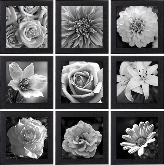 eletecpro 6x6 Picture Frames Set of 9, Classic Gallery Wall Frame Displays 6x6 Photos on the Table, Square Collage Wall Decor, Black Picture Frames with Hanging Hardware for Home Wall Art