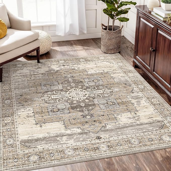 RUUGME Soft 5x5 Square Rug - Area Rugs for Living Room Stain Resistant Carpet Soft Rugs for Married Woman in Bedroom Kitchen Dining Room with Non Slip Backing Home 5x5 Beige