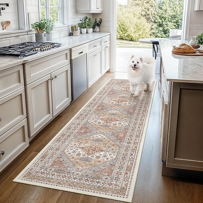 Washable Runner Rug 2.5x16, Non-Slip Long Kitchen Mats for Floor, Vintage Rug for Entryway, Soft Hallway Runner for Dining Room, Bedroom, Living Room(Orange,2.5'x16')