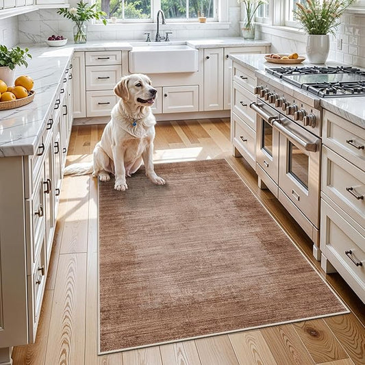 3x4 Washable Entryway Area Rug – Non-Slip Modern Abstract Small Area Rug for Kitchen, Bedroom, Bathroom – Soft Low-Pile Thin Indoor Door Mat (Warm Taupe,3x4)