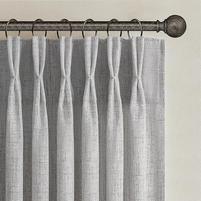 Light Grey Extra Long Floor to Ceiling Sheer Linen Curtains 108 Inches Long for Dining Room 2 Panels Set, Country Memory Trained Pinch Pleated Curtain 9 FT Length Office Luxury Viral Drapes with Hooks