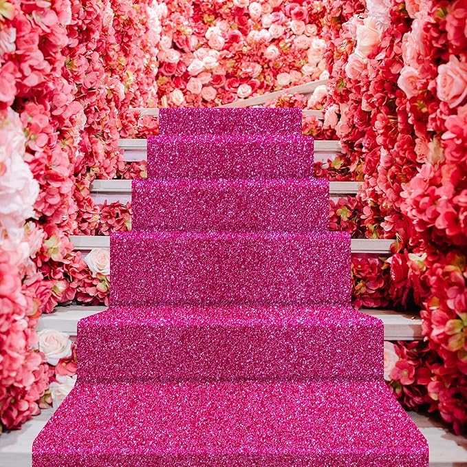 Tatuo Carpet Runner 2.46 x 30 ft Runway Rug 55 GSM Thickness with Carpet Tape for Prom Graduation Wedding Outdoor Indoor Hallway Movie Party Decoration Rug(2.46 x 30 Feet,Glitter Rose Red)
