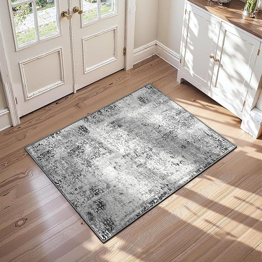 Entrance Rugs Indoor 2x4 Grey Entry Rug Washable Abstract Black Small Area Rug Non-Slip Low Pile Throw Rugs for Entryway, Kitchen Floor, Front Door Indoor Door Mat, Bathroom, Bedroom Bedside