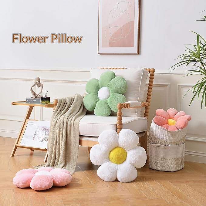 Purple Flower Pillow，23.62In Floor Pillow Cushion Daisy Flower Shaped Throw Pillow Cute Seating Cushion Home Decorative Pillows for Sofa Couch Bed