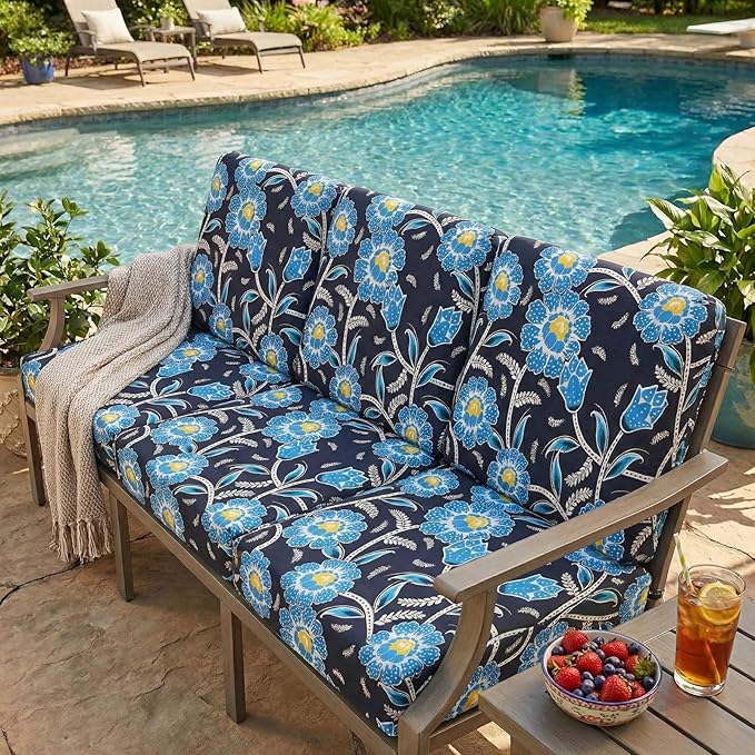 hyha Printed Couch Cushion Covers, Floral Sofa Covers Washable for Cushion Couch, Stretch Pattern Outdoor Cushion Covers for Patio Furniture with Elastic Bottom(Small, Bluebell)