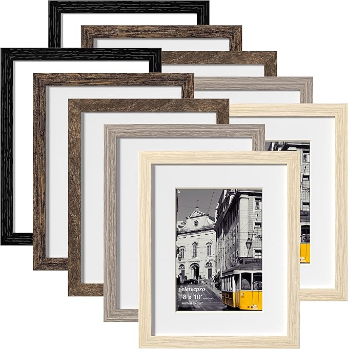 eletecpro 8x10 Picture Frames Set of 10, Picture Frame Collage Wall Decor Display 5x7 Photo With Mat or 8x10 without Mat, Home Decor Gallery Frame for Table Top or Wall Mounting, Multicolor