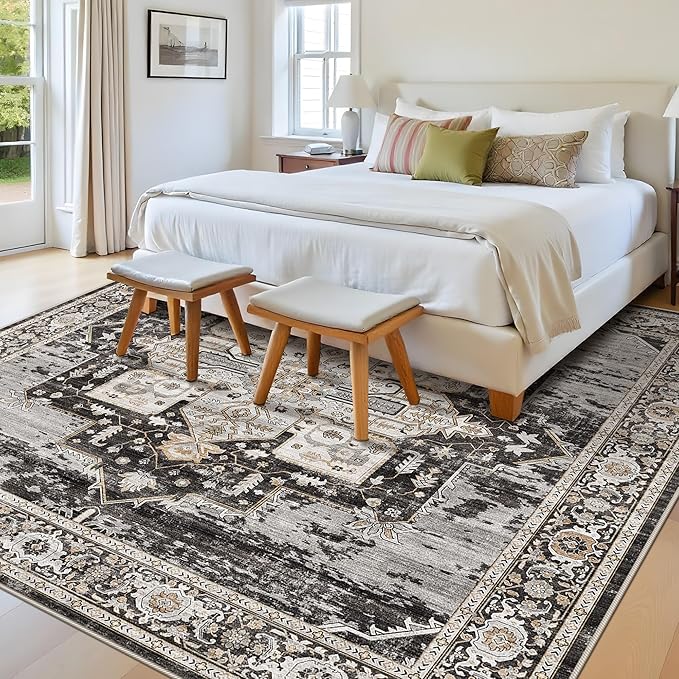 RUUGME Washable 11X11 Area Rugs - Large Rugs for Living Room Soft Stain Resistant Carpet for Married Woman in Bedroom Kitchen with Non Slip Backing Home Decor Floor 11x11 Black