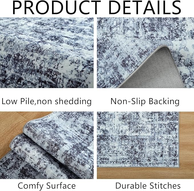 HOMORE Machine Washable Rug 6x9 Blue Rug for Living Room, Modern Neutral Rugs for Bedroom Non Slip Carpet for Kids Nursery Room,Area Rugs for Dining Room Kitchen Dorm