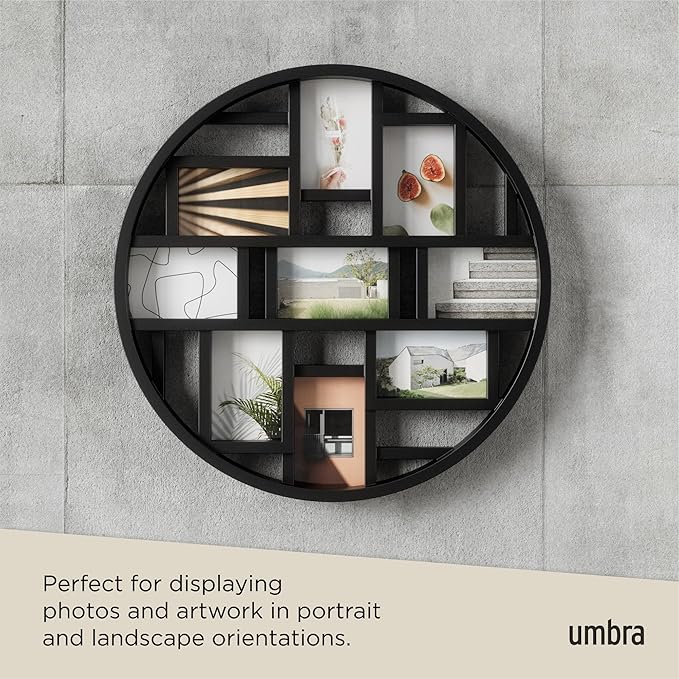 Umbra Luna Collage Picture Frame Holds Nine 4x6 Photos, Large 22-Inch Diameter, Black