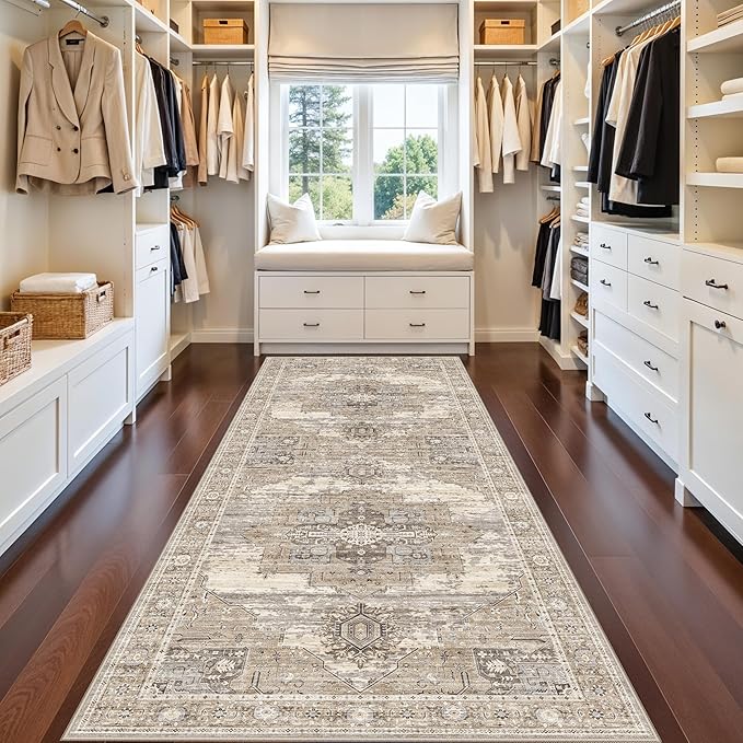 RUUGME Oriental Rug Hallway 4x10 - Washable Runner Rug Soft Stain Resistant Carpet for Kitchen entryway Vintage Decor Ultra-Thin Rugs with Non Slip Backing Perfect for RV Owners&Van Lifers 4X10 Beige