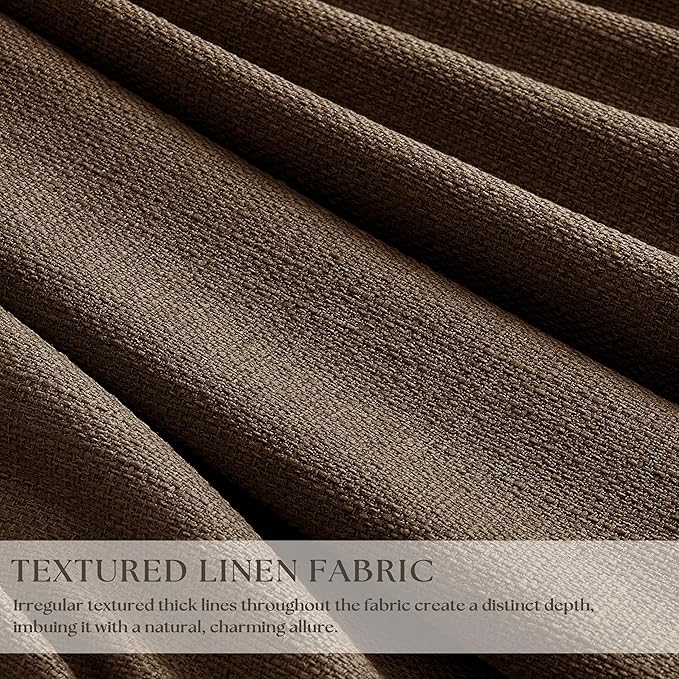 Latte Pleated Linen Blackout Curtains 84 Inches Long for Bedroom Living Room Pinch Pleat Black Out Thermal Insulated Ring Hooks Back Tab Room Darkening Drapes Light Brown Curtains with Liner