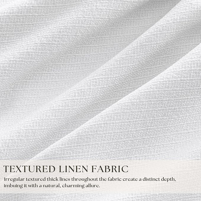 Snow White Pinch Pleated Blackout Linen Curtains 86 Inches Long for Bedroom Pleated 100% Black Out Drapes with Liner Modern Farmhouse Extra Long 86 Inch Window Curtain Panel for Living Dining Room
