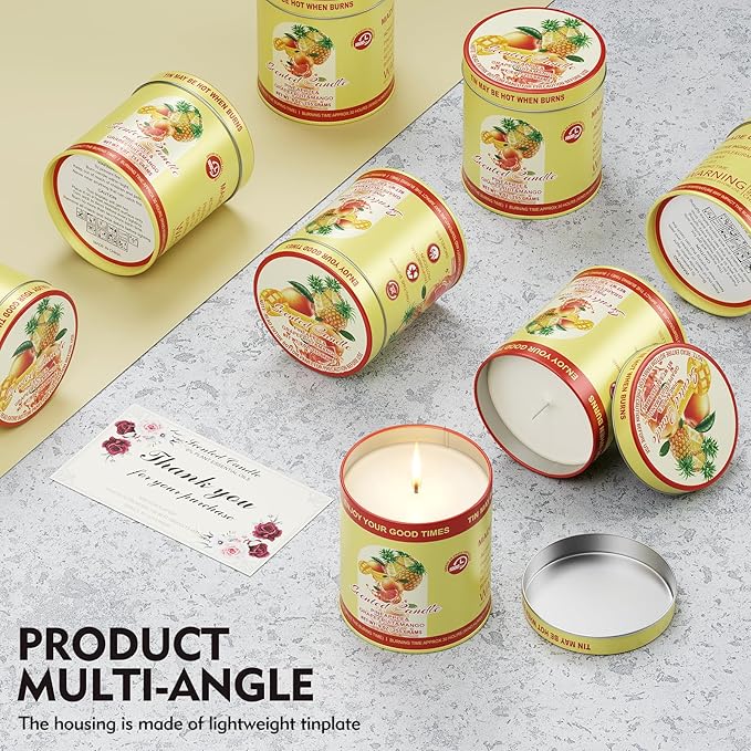 2 Pack Scented Candles (90 Total Burn Hours) - Soy Wax Candles 9 oz Each in Tin - Long Lasting Aromatherapy Candle Gift Set (Pineapple Grapefruit Mango)