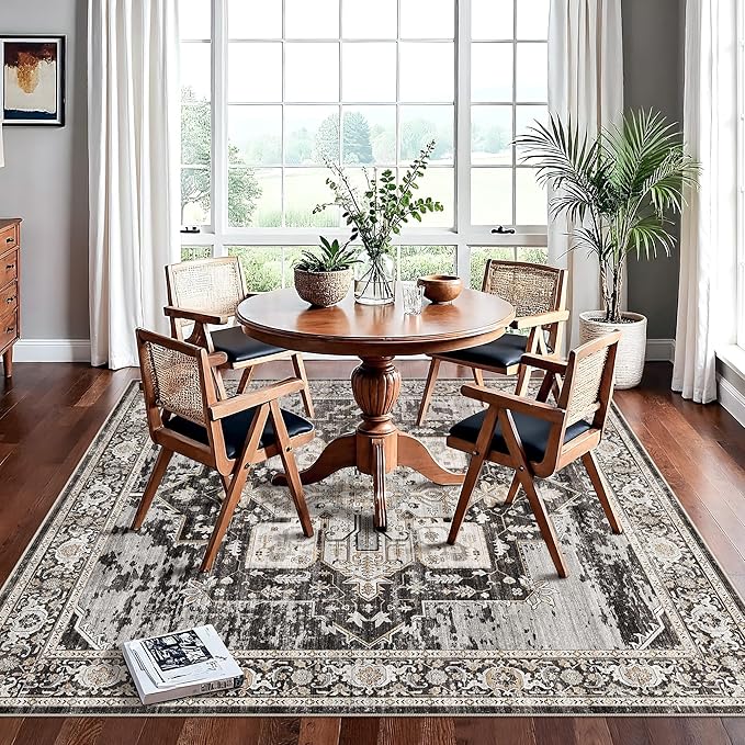 RUUGME Decorative 7x7 Square Rug - Area Rugs for Living Room Stain Resistant Carpet Soft Rugs for Married Woman in Bedroom Kitchen Dining Room with Non Slip Backing Home 7x7 Black