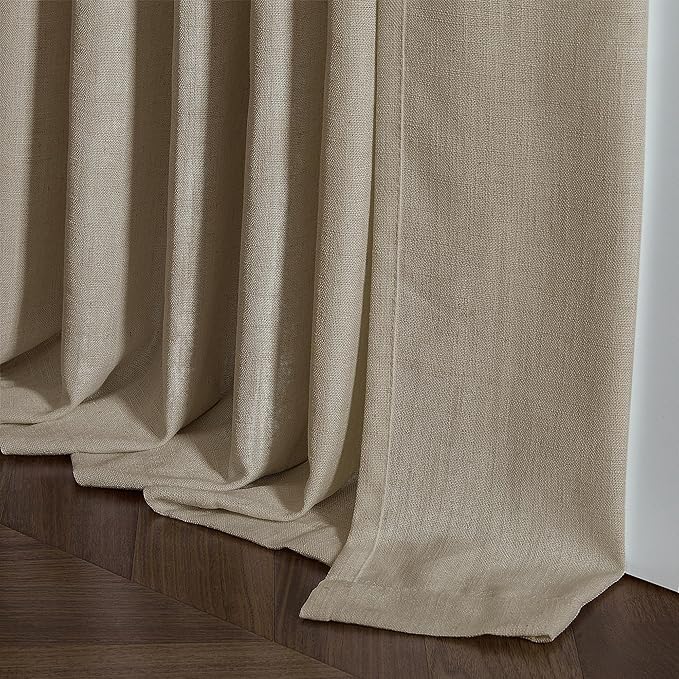 TWODRAPES Dark Flax Linen Curtains 120 Inches Long for Living Room Bedroom Pinch Pleated Back Tab Privacy Curtains 120 Inch Length 2 Panels Light Filtering Greige Tan Brown Farmhouse Drapes 10 FT