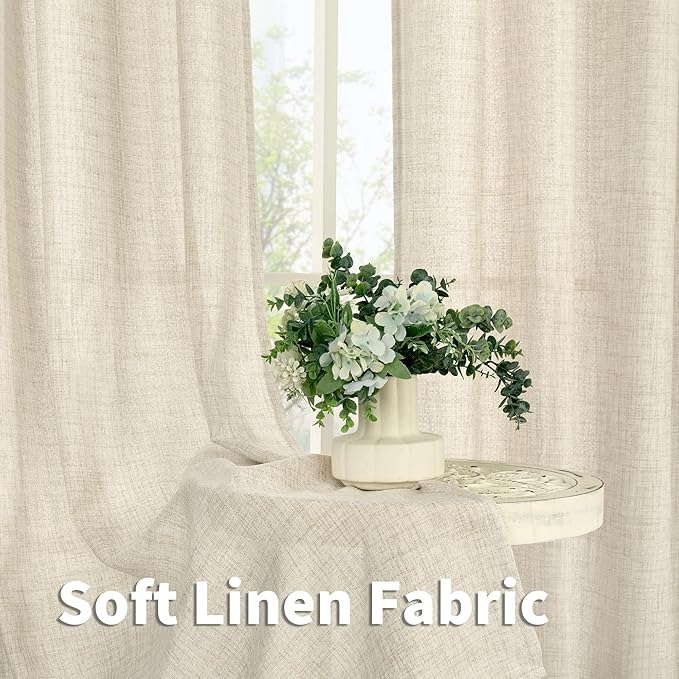 YoungsTex Linen Curtains 78 Inch Length for Living Room, Light Filtering Semi Sheer Window Drapes with Bronze Grommet Privacy for Bedroom Farmhouse Decorative, 52 x 78 Inch, 2 Panels