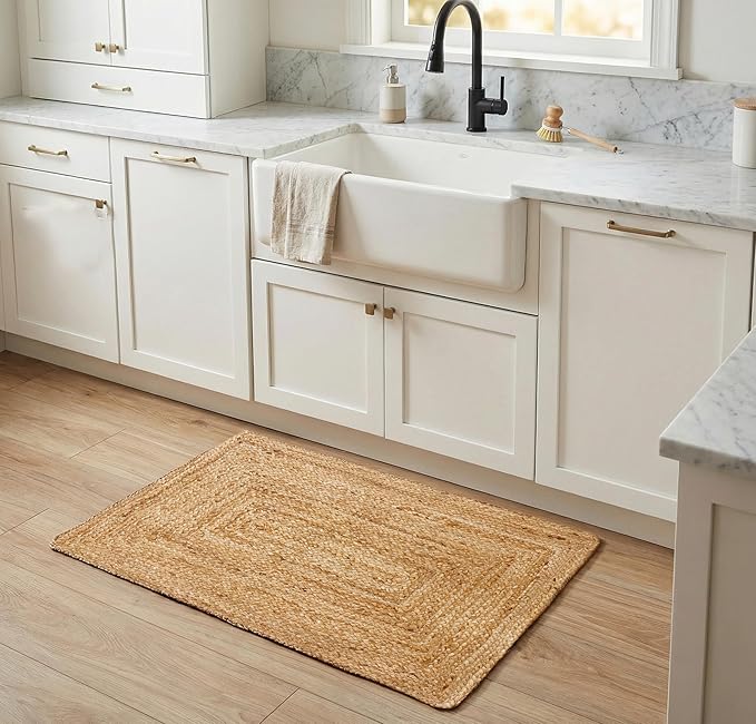 Jute Braided Small Rug, Natural - 2x3 Feet, Accent Reversible Hand Woven Doormat for Entryway, Kitchen, Living Room, Nursery | Rustic Neutral Front Door Floor Mat for Outdoor/Indoor Use - 24x36 Inches